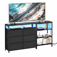 Sikaic TV Stands Corner L Shaped LED TV Stand Convertible Dresser with Charging Station and Open Shelf & PU Finish Drawers for Living Room Black