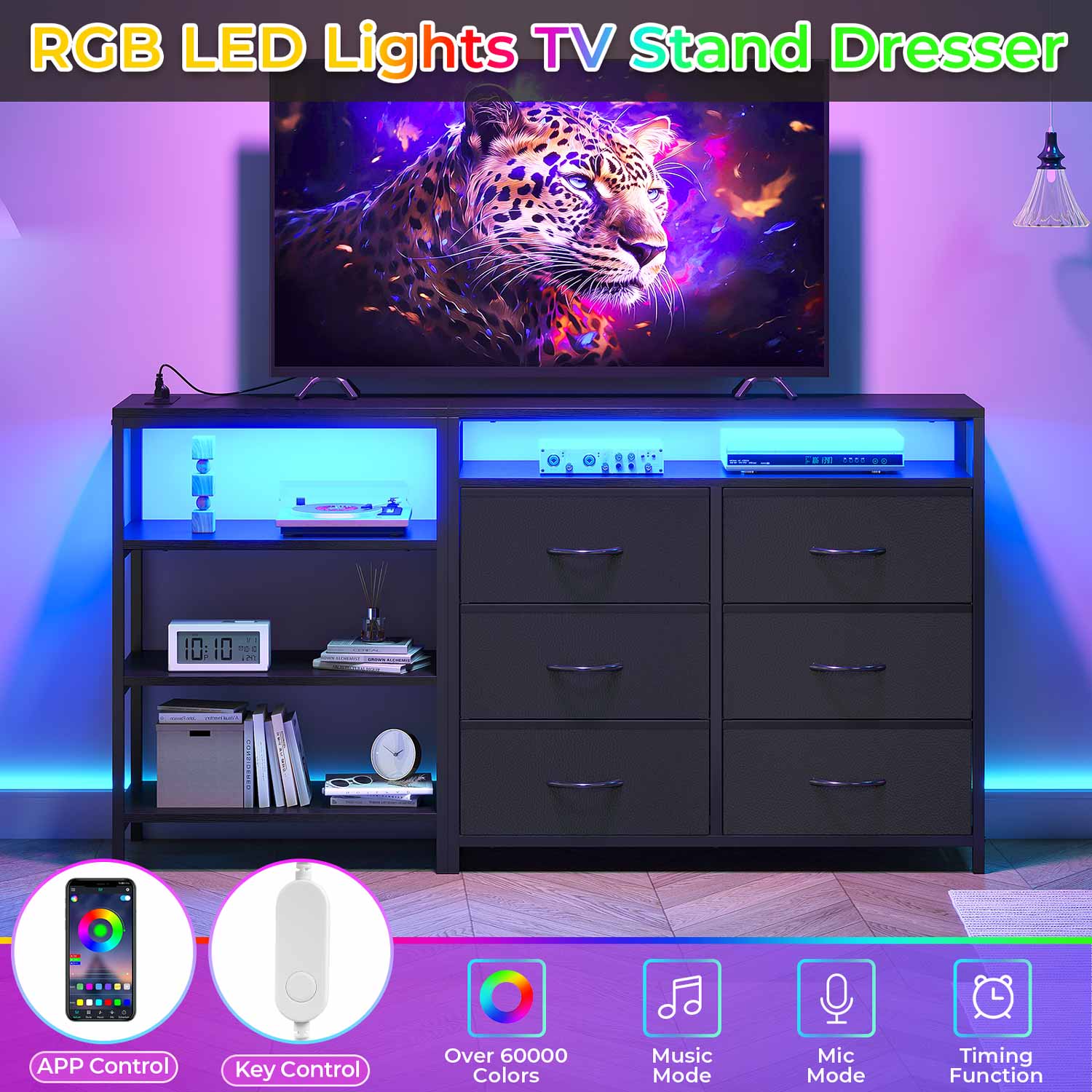 Corner L Shaped LED TV Stand Convertible Dresser Black Corner L Shaped LED TV Stand Convertible Dresser Black