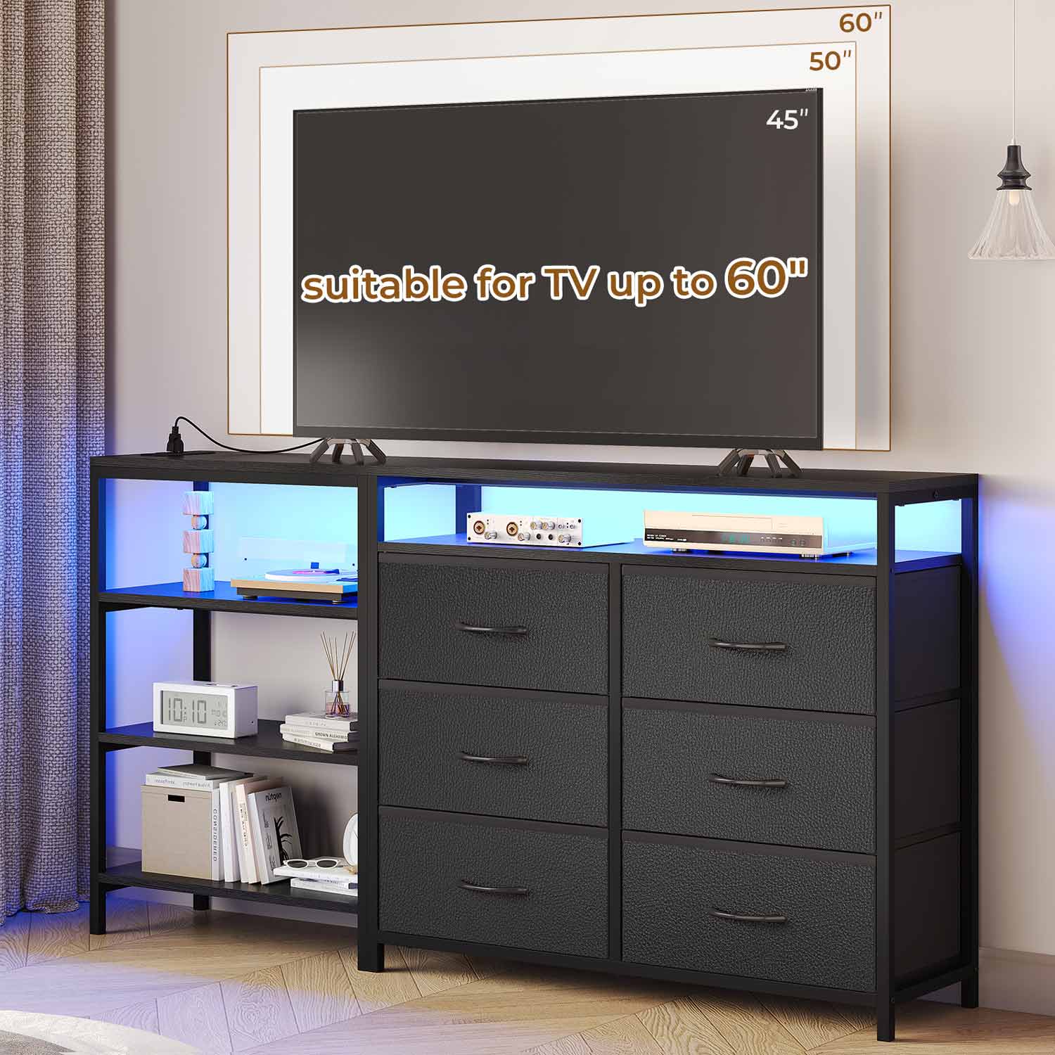 Corner L Shaped LED TV Stand Convertible Dresser Black Corner L Shaped LED TV Stand Convertible Dresser Black