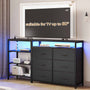 Sikaic TV Stands Corner L Shaped LED TV Stand Convertible Dresser with Charging Station and Open Shelf & PU Finish Drawers for Living Room Black