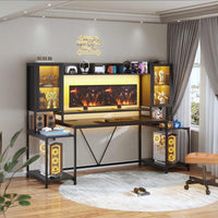 Sikaic Gaming Desk 74.8 Inches Large PC Ergonomic Gaming Desk with LED Lights Hutch and Storage Shelves Monitor Stand Black