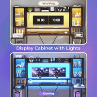 Sikaic Gaming Desk 74.8 Inches Large PC Ergonomic Gaming Desk with LED Lights Hutch and Storage Shelves Monitor Stand Black