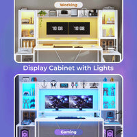 Sikaic Gaming Desk 74.8 Inches Large PC Ergonomic Gaming Desk with LED Lights Hutch and Storage Shelves Monitor Stand White