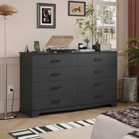 Sikaic Dresser 55.1 Inches 8 Drawers Modern Long Dresser with Power Outlets and Ample Storage Organizer for Bedroom Black