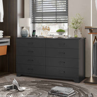 Sikaic Dresser 55.1 Inches 8 Drawers Modern Long Dresser with Power Outlets and Ample Storage Organizer for Bedroom Black