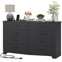 Sikaic Dresser 55.1 Inches 8 Drawers Modern Long Dresser with Power Outlets and Ample Storage Organizer for Bedroom Black