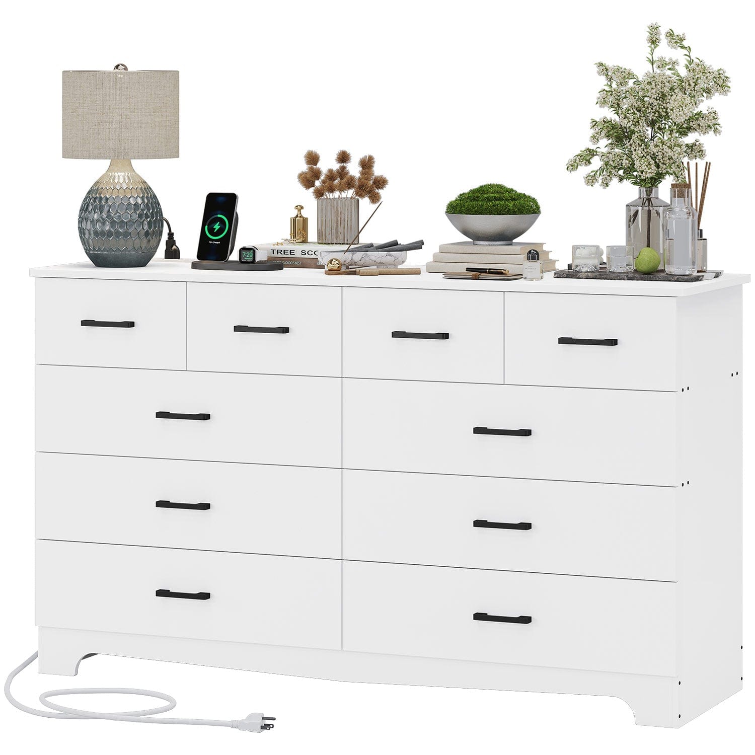 Sikaic Dresser Bedroom Furniture 55.1 Inches Dresser with 10 Storage Drawers White / Engineered Wood / Modern Sikaic Dresser Bedroom Furniture 55.1 Inches Dresser with 10 Storage Drawers White / Engineered Wood / Modern