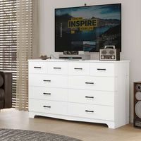 Sikaic Dresser Bedroom Furniture 55.1 Inches Dresser with 10 Storage Drawers White / Engineered Wood / Modern