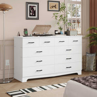 Sikaic Dresser 55.1 Inches 10 Drawers Modern Long Dresser with Power Outlets and Ample Storage Organizer for Bedroom White