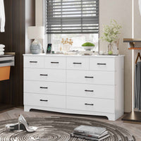 Sikaic Dresser 55.1 Inches 10 Drawers Modern Long Dresser with Power Outlets and Ample Storage Organizer for Bedroom White