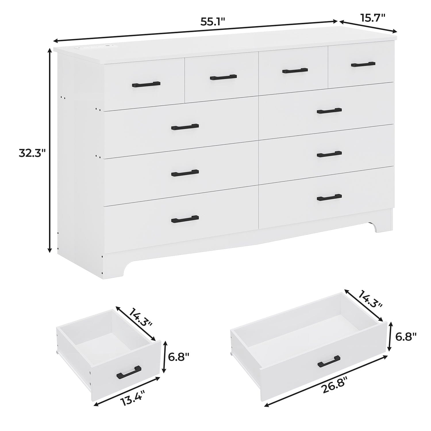 Sikaic 55.1 Inches Dresser with 10 Storage Drawers White Sikaic 55.1 Inches Dresser with 10 Storage Drawers White