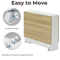 Sikaic Dining Table Folding Dining Table with Storage Shelves and 6 Casters White