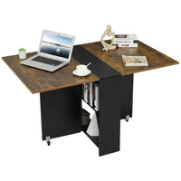 Sikaic Dining Table Folding Dining Table with 6 Wheels and 2-Layer Storage Shelf Rustic Brown and Black