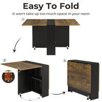 Sikaic Dining Table Folding Dining Table with 6 Wheels and 2-Layer Storage Shelf Rustic Brown and Black