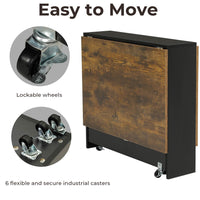 Sikaic Dining Table Folding Dining Table with 6 Wheels and 2-Layer Storage Shelf Rustic Brown and Black