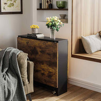 Sikaic Dining Table Folding Dining Table with 6 Wheels and 2-Layer Storage Shelf Rustic Brown and Black