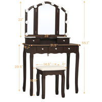 Sikaic Makeup Vanity Makeup Vanity Set with Lighted Mirror Stool Drawers and Cushioned Stool Brown
