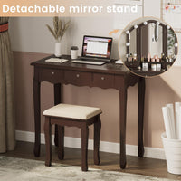 Sikaic Makeup Vanity Makeup Vanity Set with Lighted Mirror Stool Drawers and Cushioned Stool Brown