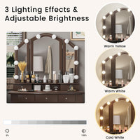 Sikaic Makeup Vanity Makeup Vanity Set with Lighted Mirror Stool Drawers and Cushioned Stool Brown