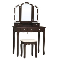 Sikaic Makeup Vanity Makeup Vanity Set with Lighted Mirror Stool Drawers and Cushioned Stool Brown
