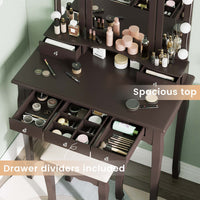 Sikaic Makeup Vanity Makeup Vanity Set with Lighted Mirror Stool Drawers and Cushioned Stool Brown