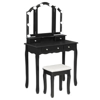 Sikaic Makeup Vanity Makeup Vanity Set with Lighted Mirror Stool Drawers and Cushioned Stool Black