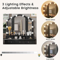 Sikaic Makeup Vanity Makeup Vanity Set with Lighted Mirror Stool Drawers and Cushioned Stool Black