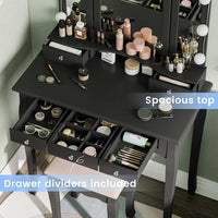 Sikaic Makeup Vanity Makeup Vanity Set with Lighted Mirror Stool Drawers and Cushioned Stool Black