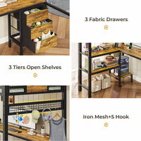 Sikaic Bed Frame Metal Loft Bed Frame Twin Size with L-Shaped Desk LED Lights Charging Station Drawers & Shelve Black