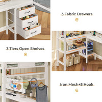 Sikaic Bed Frame Metal Loft Bed Frame Twin Size with L-Shaped Desk LED Lights Charging Station Drawers & Shelve White