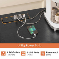 Sikaic Coffee Bar Coffee Bar with Power Outlet and Bakers Rack Microwave Stand Storage Shelves Wine Rack Goblet Holder Hooks Wire Basket Black