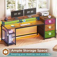 Sikaic Gaming Desk 59 Inches Reversible Gaming Desk with LED Lights & Power Outlet File Drawers and Storage Rustic Brown