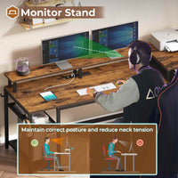 Sikaic Gaming Desk 59 Inches Reversible Gaming Desk with LED Lights & Power Outlet File Drawers and Storage Rustic Brown