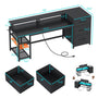 Sikaic Gaming Desk 59 Inches Reversible Gaming Desk with LED Lights & Power Outlet File Drawers and Storage Black