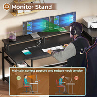 Sikaic Gaming Desk 59 Inches Reversible Gaming Desk with LED Lights & Power Outlet File Drawers and Storage Black