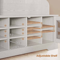 Sikaic Hall Tree 59.1 Inches 5-in-1 Hall Tree with Bench and 16 Shoe Cubbies Coat Hooks Barn Door & Adjustable Shelf Embossed White