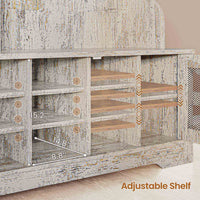 Sikaic Hall Tree 59.1 Inches 5-in-1 Hall Tree with Bench and 16 Shoe Cubbies Coat Hooks Barn Door & Adjustable Shelf Vintage White