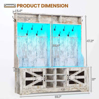 Sikaic Hall Tree 59.1 Inches 5-in-1 Hall Tree with Bench and 16 Shoe Cubbies Coat Hooks Barn Door & Adjustable Shelf Vintage White