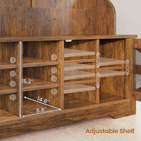 Sikaic Hall Tree 59.1 Inches 5-in-1 Hall Tree with Bench and 16 Shoe Cubbies Coat Hooks Barn Door & Adjustable Shelf Rustic Brown