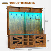 Sikaic Hall Tree 59.1 Inches 5-in-1 Hall Tree with Bench and 16 Shoe Cubbies Coat Hooks Barn Door & Adjustable Shelf Rustic Brown