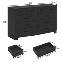 Sikaic Dresser 55.1 Inches 10 Drawers Modern Long Dresser with Power Outlets and Ample Storage Organizer for Bedroom Black