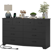 Sikaic Dresser 55.1 Inches 10 Drawers Modern Long Dresser with Power Outlets and Ample Storage Organizer for Bedroom Black