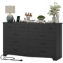 Sikaic Dresser 55.1 Inches 10 Drawers Modern Long Dresser with Power Outlets and Ample Storage Organizer for Bedroom Black