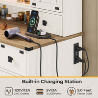 Sikaic Makeup Vanity Farmhouse Makeup Vanity Desk Mirror with Sliding Barn Door 3 Lighting Modes Adjustable and Charging Station White