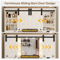 Sikaic Makeup Vanity Farmhouse Makeup Vanity Desk Mirror with Sliding Barn Door 3 Lighting Modes Adjustable and Charging Station White