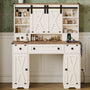 Sikaic Makeup Vanity Farmhouse Makeup Vanity Desk Mirror with Sliding Barn Door 3 Lighting Modes Adjustable and Charging Station White