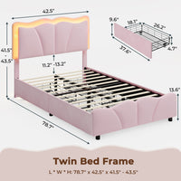 Sikaic Bed Frame Upholstered Platform Led Bed Frame with USB Ports Drawers Pink