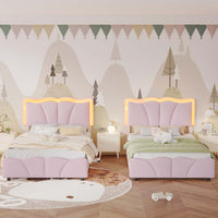 Sikaic Bed Frame Upholstered Platform Led Bed Frame with USB Ports Drawers Pink