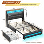 Sikaic Bed Frame Twin Size 4 Storage Drawers LED Bed Frame with Charging Station Black