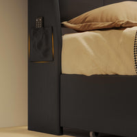 Sikaic Bed Frame Twin Size 4 Storage Drawers LED Bed Frame with Charging Station Black